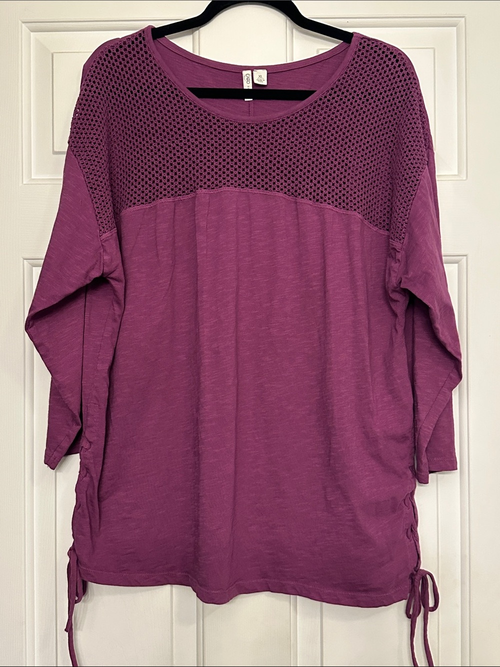 Cato Plum Mesh-Yoke Pullover with Side Ties